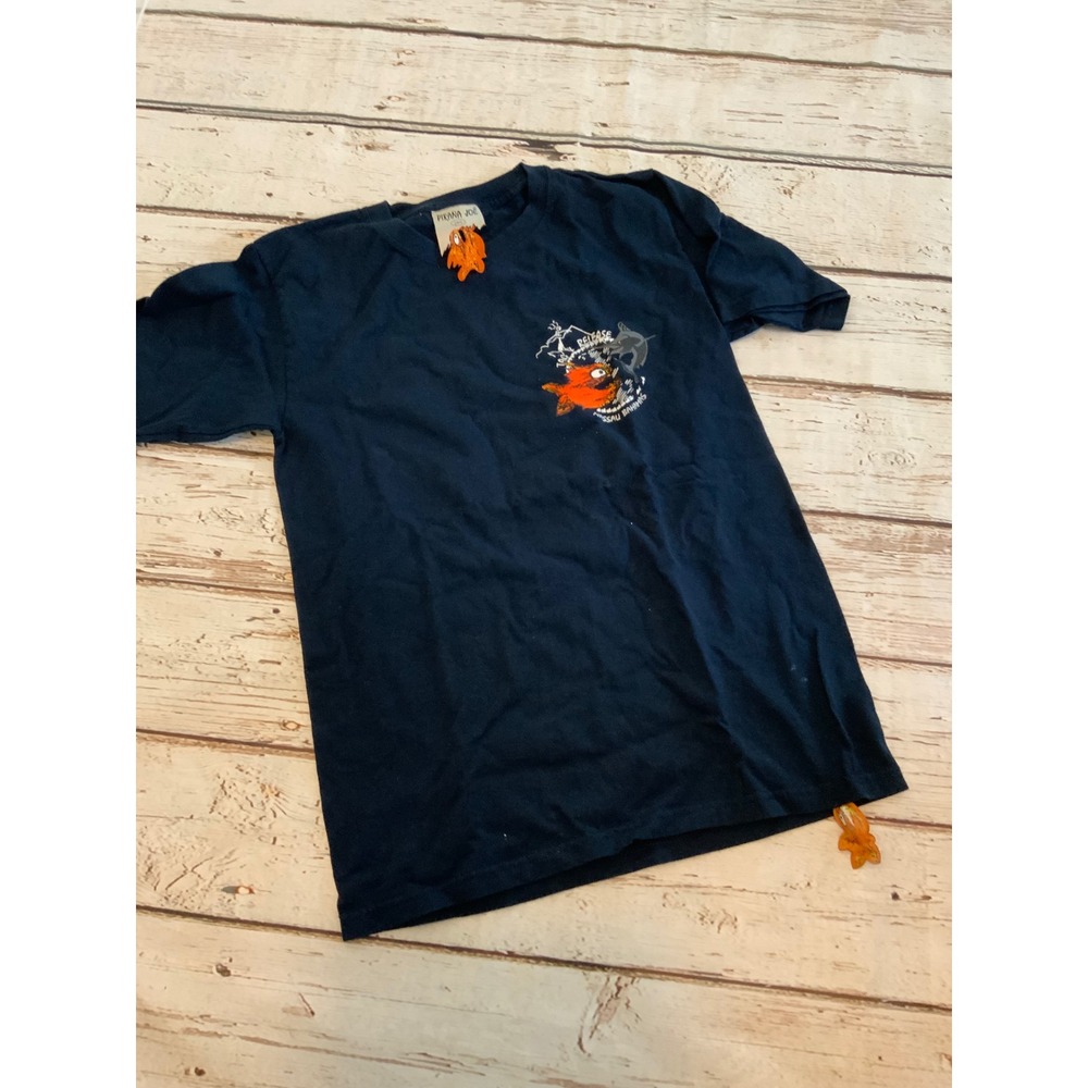 Pirana Joe Nassau Bahamas Tag & Release Graphic T-Shirt Navy Blue Small